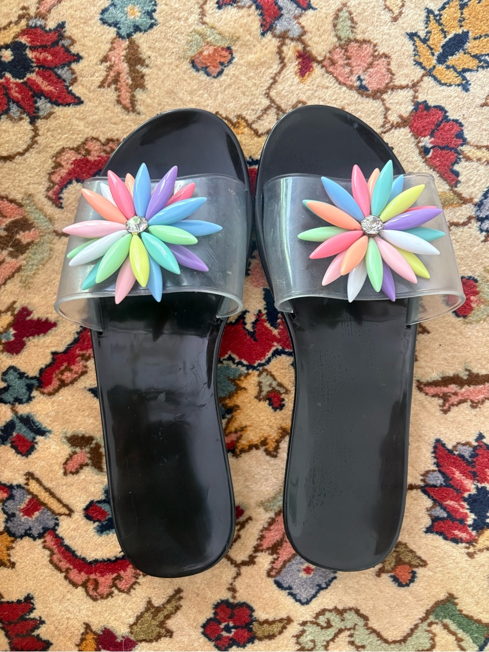 Summery multicolour floral slip on sandals
